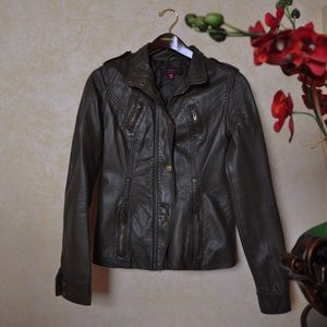 NWOT Olive Green Leather Moto Biker Jacket